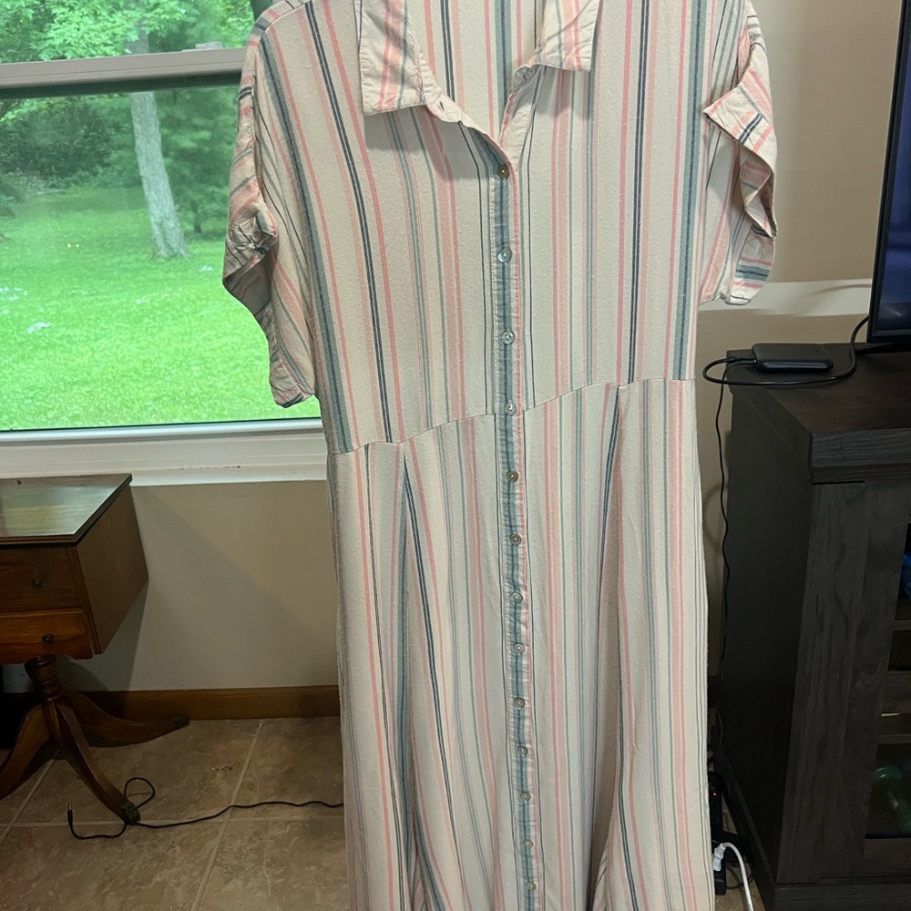 Love Stitch Striped Maxi Dress in White, Pink, Blue